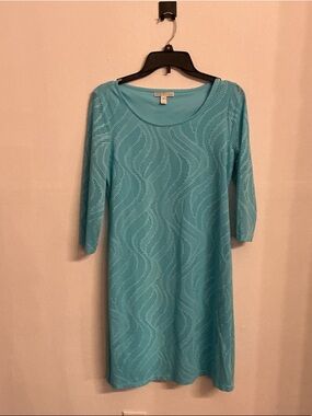 Dana Buchman Aqua Openwork Wave Knit Scoop Dress